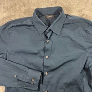 THEORY Sylvian Precise 2 Button Down Shirt Mens S Teal Blue Stretch Capsule